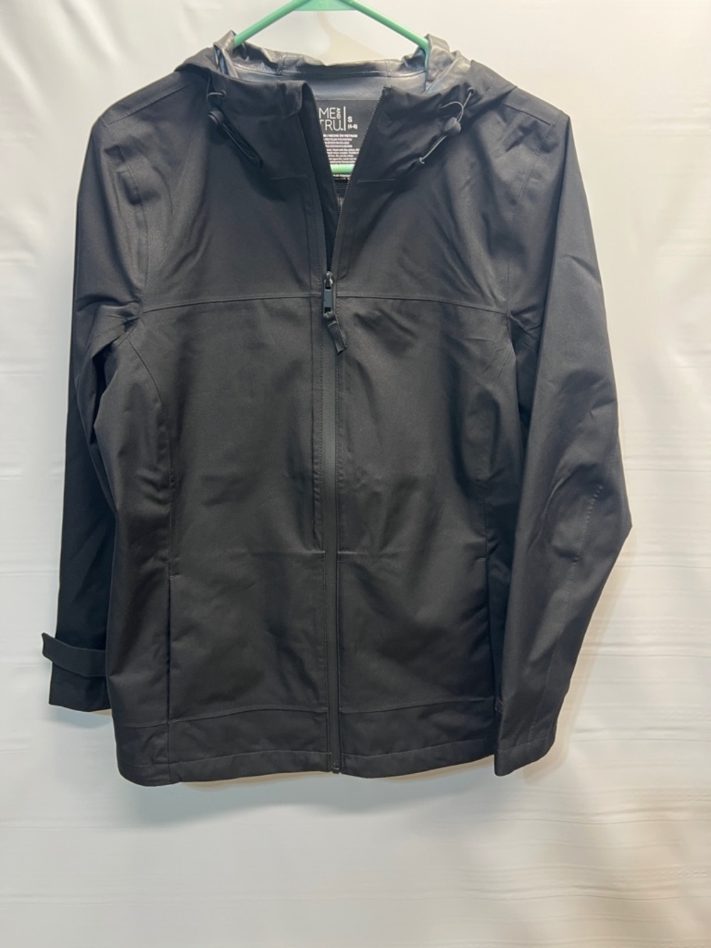 Time and Tru Women’s Small Black Hooded Rain Jacket Lightweight Zip Front